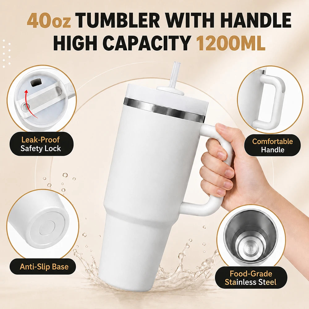 Tool Brand DeWalt Banner Vacuum Flasks 40oz Insulated Tumbler with Handle, Straw and Lid, Stainless Steel Travel Cup
