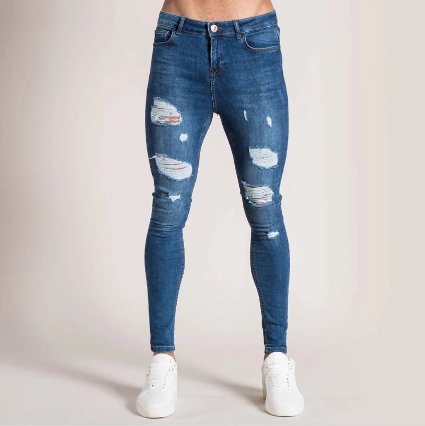 2025 New mbroidery Skinny Ripped Jeans Men Cotton Stretchy Hole Slim Fit Hip Hop Denim Pants Casual Jeans for Men Jogging Trouse