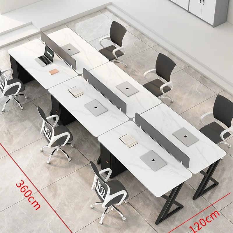 CZ Rock Slab Staff Office Desk and Chair Set Simple Modern White Computer Desk Office Partition Employee Desk
