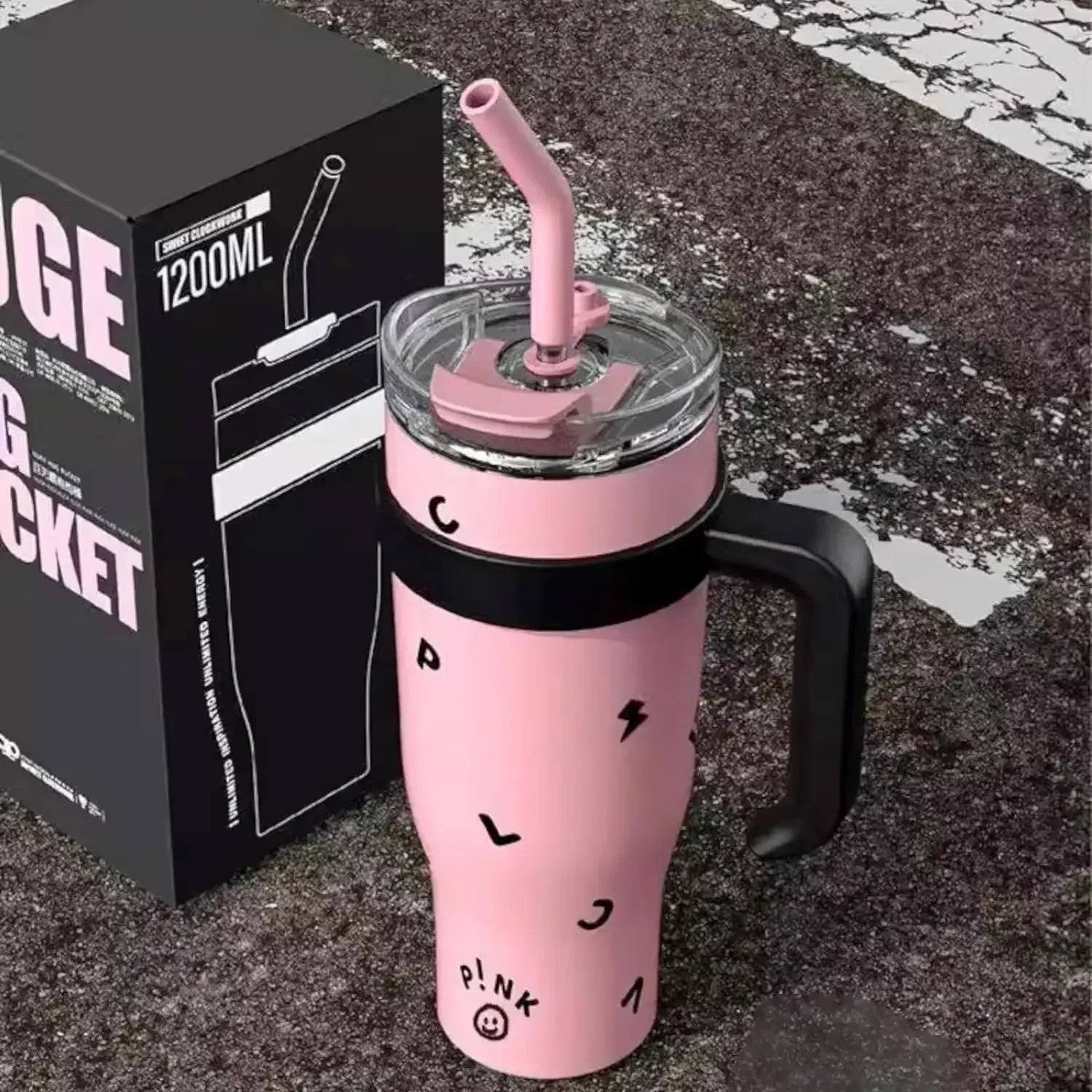1200ML Stainless Steel Vacuum Insulated Tumbler Large-capacity Water Bottle Thermos Straw Cup Outdoor Travel Drinkware Kettle