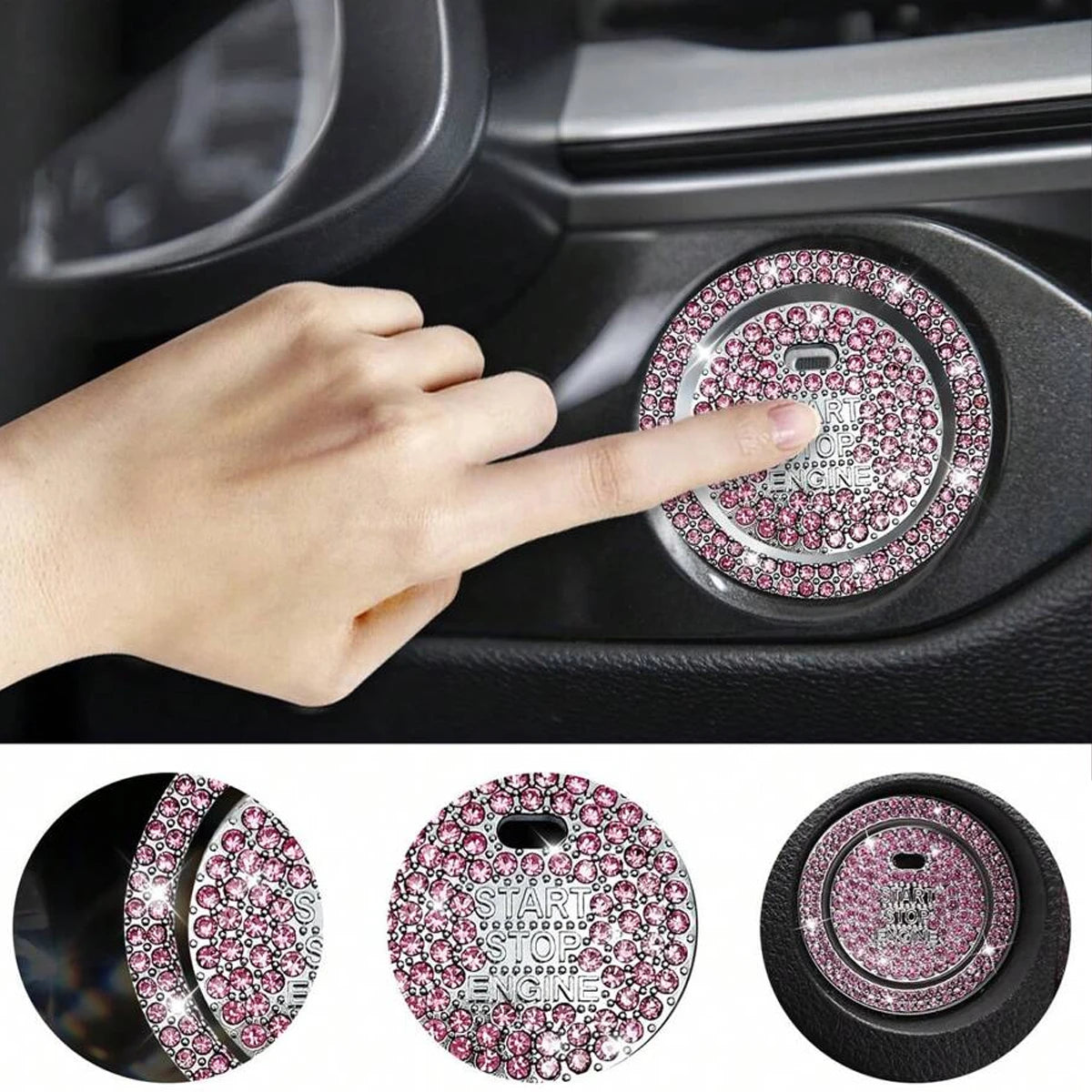 1 Piece Shiny Car Start Button Cover, Shiny Rhinestone Loop, Easy Installation, Universal Vehicle Start Button Protective Cover
