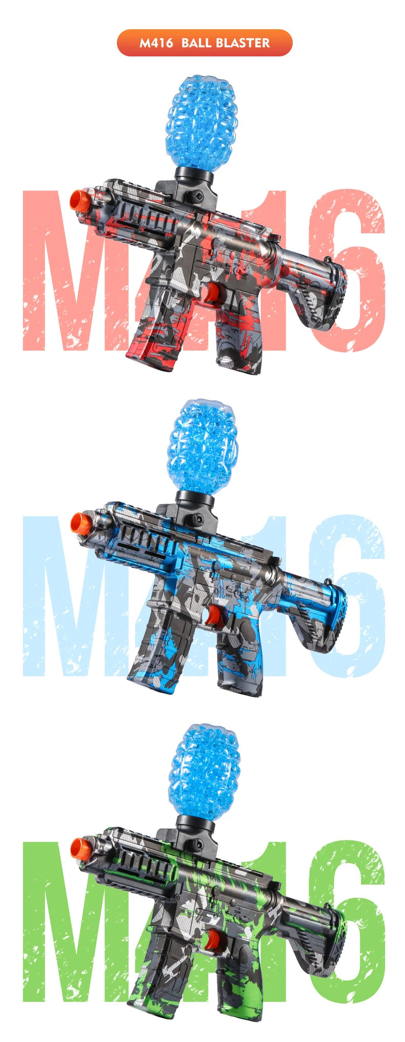 M416 Electric Ball Blaster Toy Gun - High-Speed, Metallic Finish, Rechargeable - Outdoor Game Party Gift(Bullets Excluded)