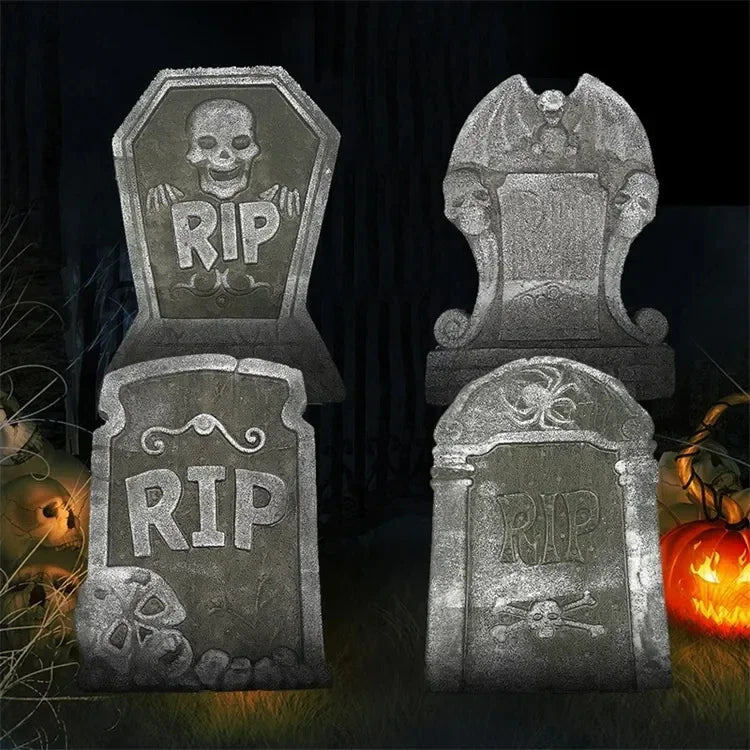 4pcs Halloween Foam RIP Graveyard Tombstone Decor Skeleton Tomb Haunted House Party Prank Prop Yard Outdoor Home Decorations