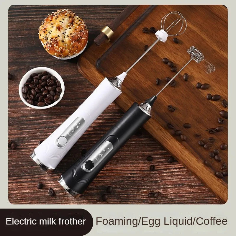 1 Electric Milk Frother, Dual Stick Rechargeable 3-Speed Handheld Egg Beater, Coffee Frother, Cream Blender, Travel Blender
