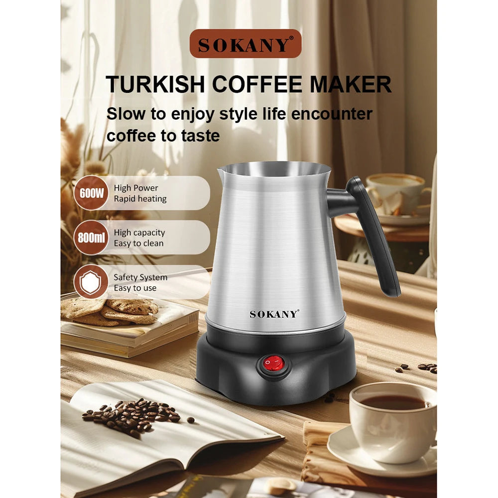 Turkish Greek Coffee Moka Tea Pot Maker Machine 800ML Portable Electric Kettle 6 Cups Stainless Steel Boiling Water 220V EU 전기포트