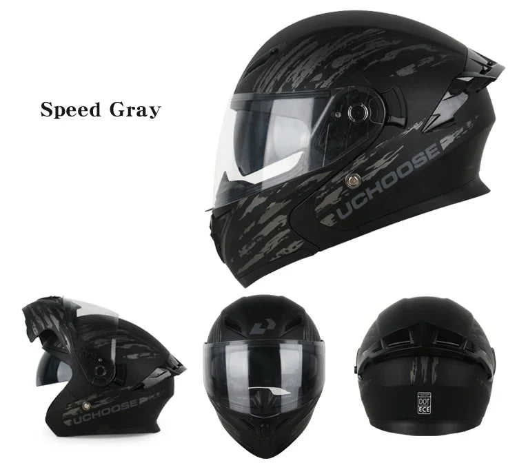NEW DOT Uchoose Approved Helmets Crash Motorbike Protective Gear Men Women Flip Up Helmet Motorcycle Visor Double Sun