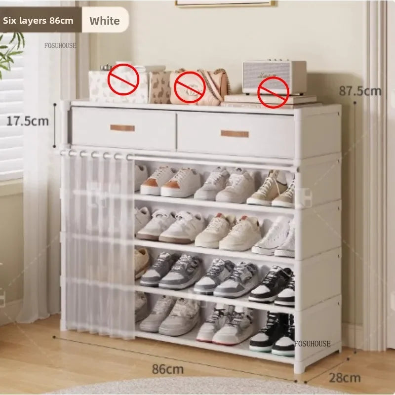 Multi layer Shoe Rack with Drawer for Entryway Hallway Storage Durable Metal Frame Indoor Organizer Space Saving Hanger Unit