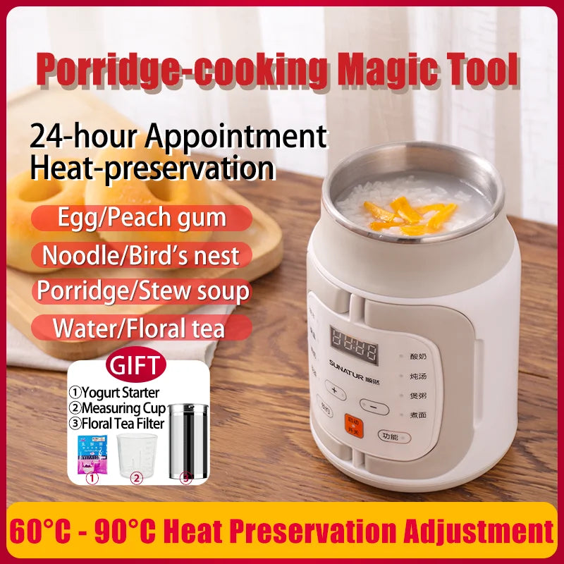 SUNATUR 600ml 700W Electric Cooker Multifunctional Rice Cooker Stew Pot Slow Cooker Mini Porridge Pot Portable Soup Pot