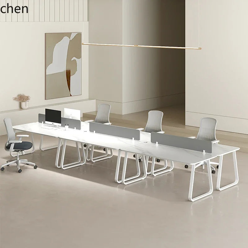CZ Rock Slab Office Desk and Chair Set for Staff, Simple Modern Face-to-Face Double Seat Partition Screen Employee Desk