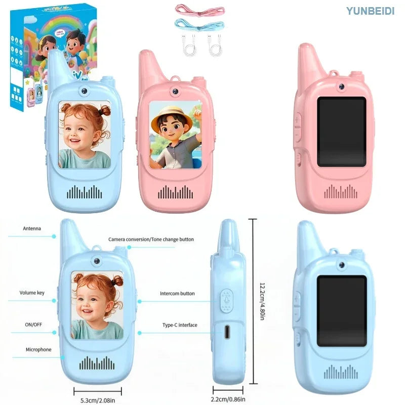 2PC Kids HD-Video Walkie Talkies 3 Styles Intercom USB Charging Indoor Outdoor Boys Girls Age 3+ for Child's Toys Birthday Gifts