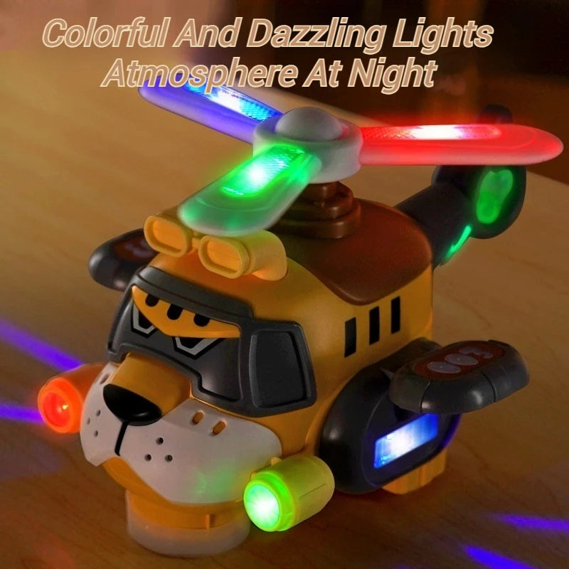 Tiger Helicopter Toy Electric 360° Rotating Aircraft with Lights Sound Bump and Go Plane Toy for Boy 3-6 Christmas Birthday Gift
