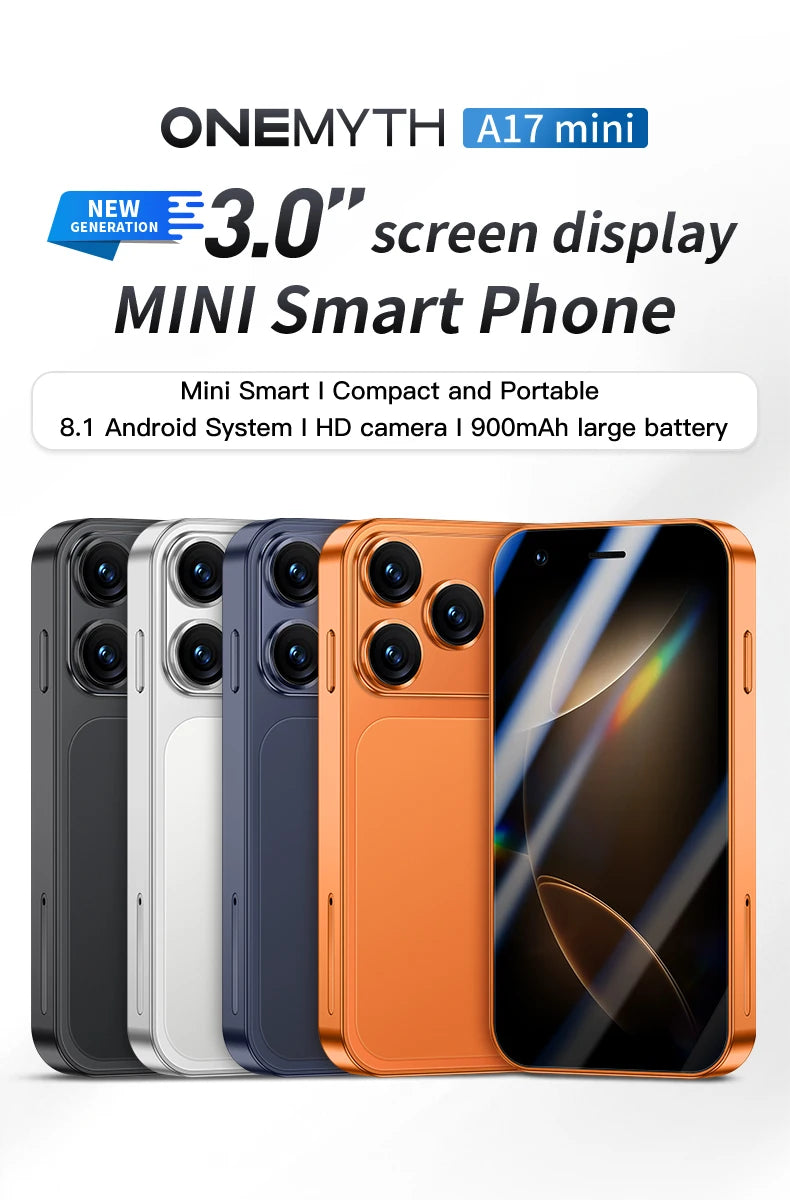 ONEMYTH A17 Mini 3.0 'Android Smartphone 2GB+16GB 3G Unlocked Phone Google Play Store Dual SIM Card Pocket Backup Small Phone