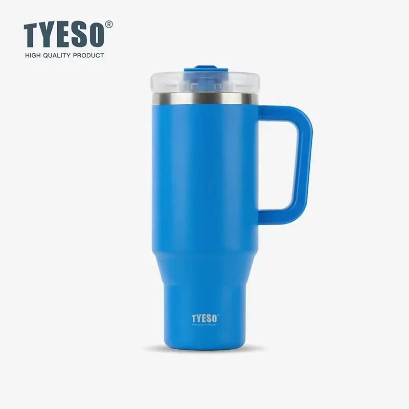 Tyeso 900ml/1200ml Big Capacity Thermal Mug Stainless Steel Insulated Water Bottle with Straw Outdoor Travel Car Tumbler
