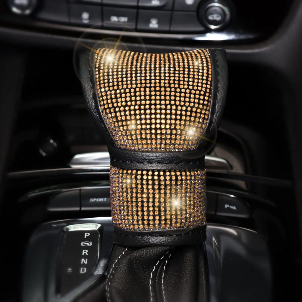 38cm Bling Car Accessories Set For Women Rhinestones Steering Wheel Cover Safety Belt Covers Gear Shift Cover Diamond Cup Pads