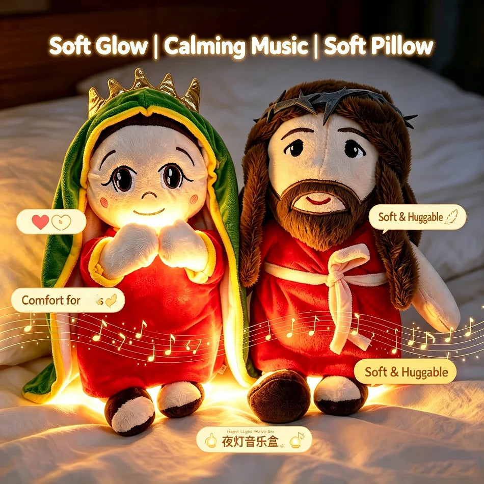 2026 New Cute Can Soothing Breathing Doll Red Robe Jesus Plush Toys Music Light Soothe Sleep Companion Doll Decor Christmas Gift