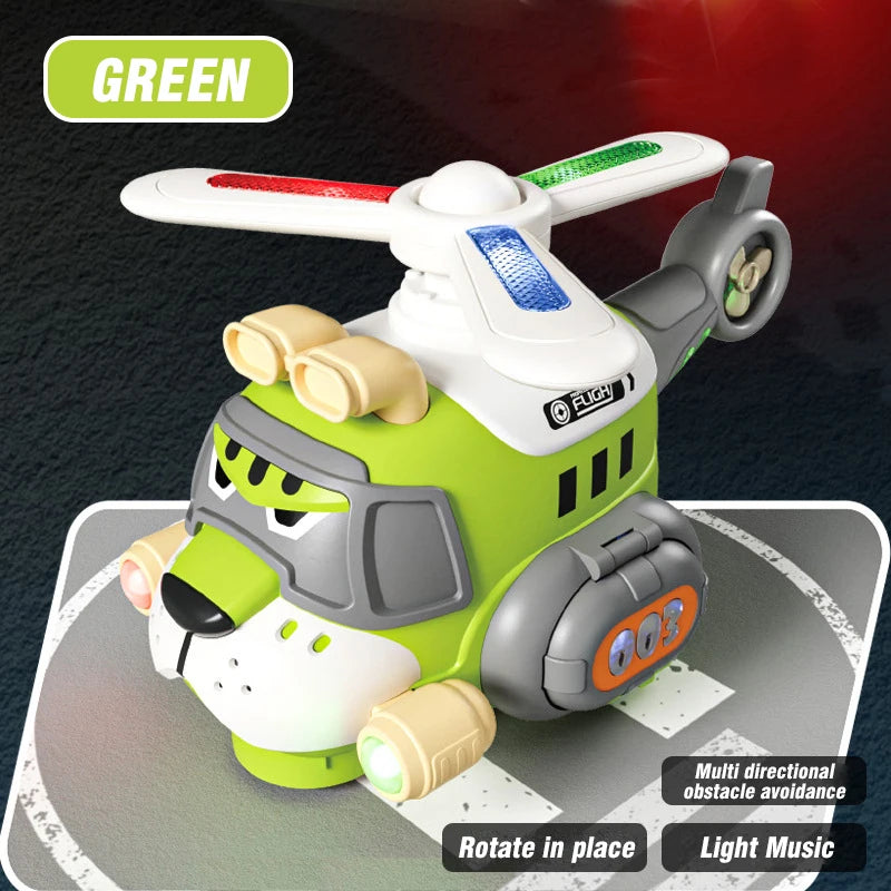 Tiger Helicopter Toy Electric 360° Rotating Aircraft with Lights Sound Bump and Go Plane Toy for Boy 3-6 Christmas Birthday Gift