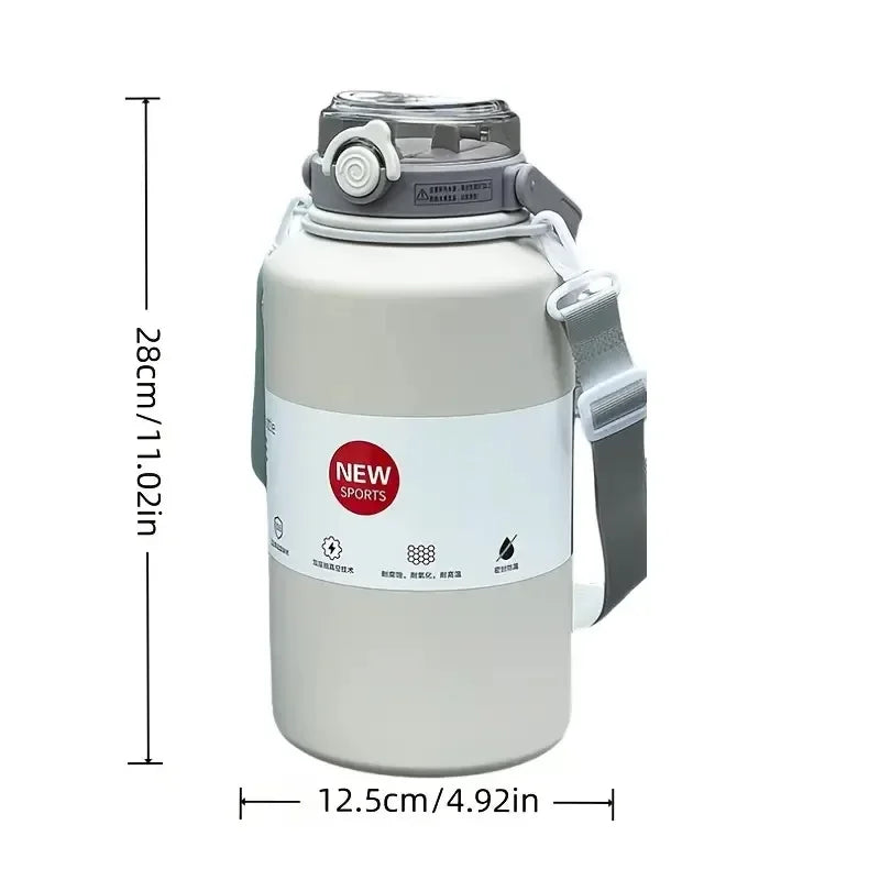 2L 316 Stainless Steel Insulated Water Jug, Portable Vacuum Thermos with Straw & Handle, Outdoor Travel Sports Bottle