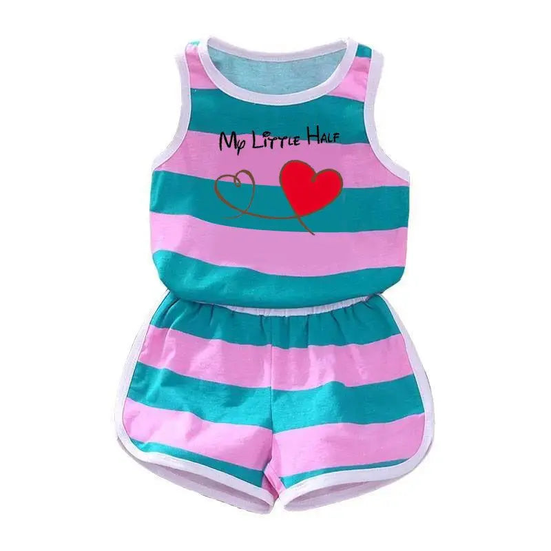 2026 Summer Baby Kids Clothes Sets Cut Striped Cartoon Printed Girls and Boys Vest and Shorts 2 Pieces Sets Children's Outfits