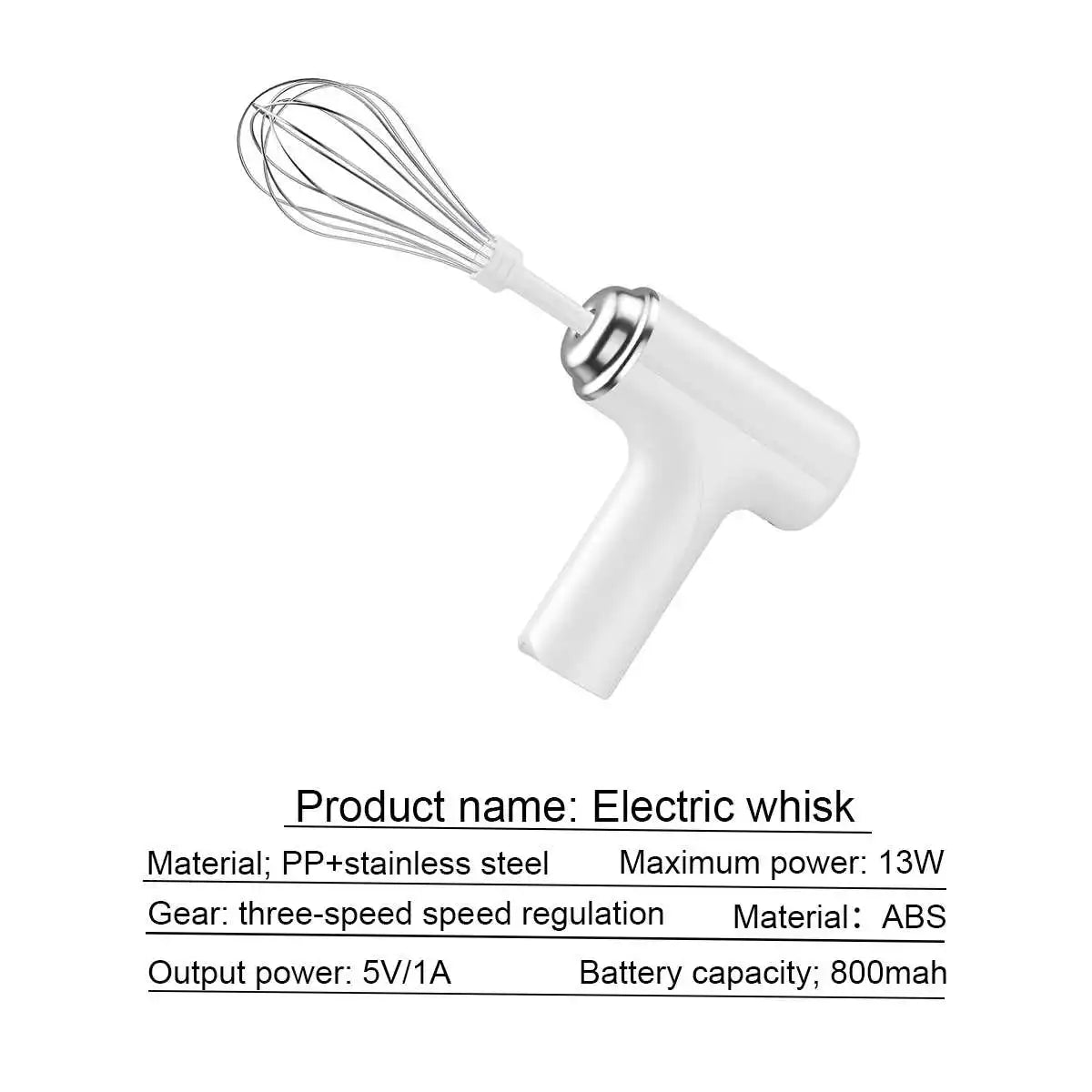 Electric Egg Beater Wireless Electric Food Mixer Handheld Mixer with 3 Speed Settings Baking Dough Cake Cream Milk Whisk