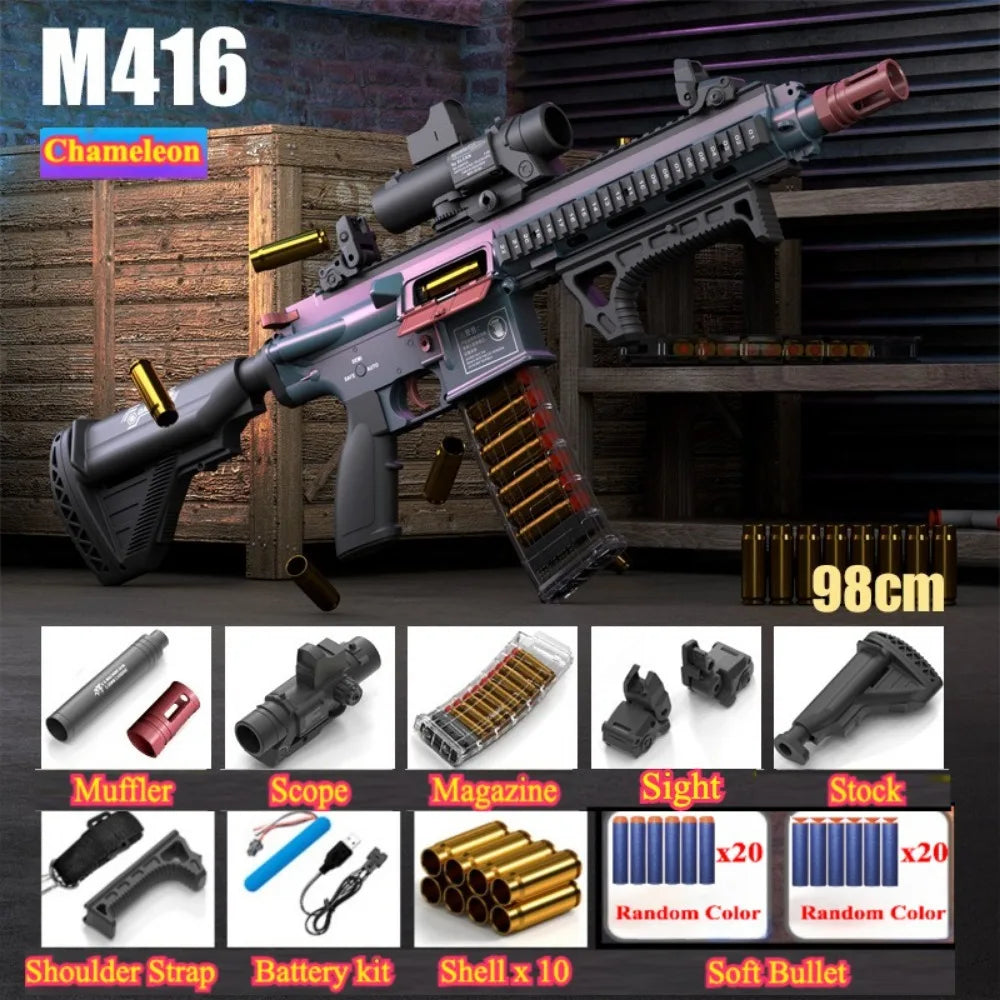Full Automatic Continuous Firing M416 Soft Bullet Gun Shell Eject Assault Rifle Model Ideal Gift for Boys Outdoor Shooting Fun