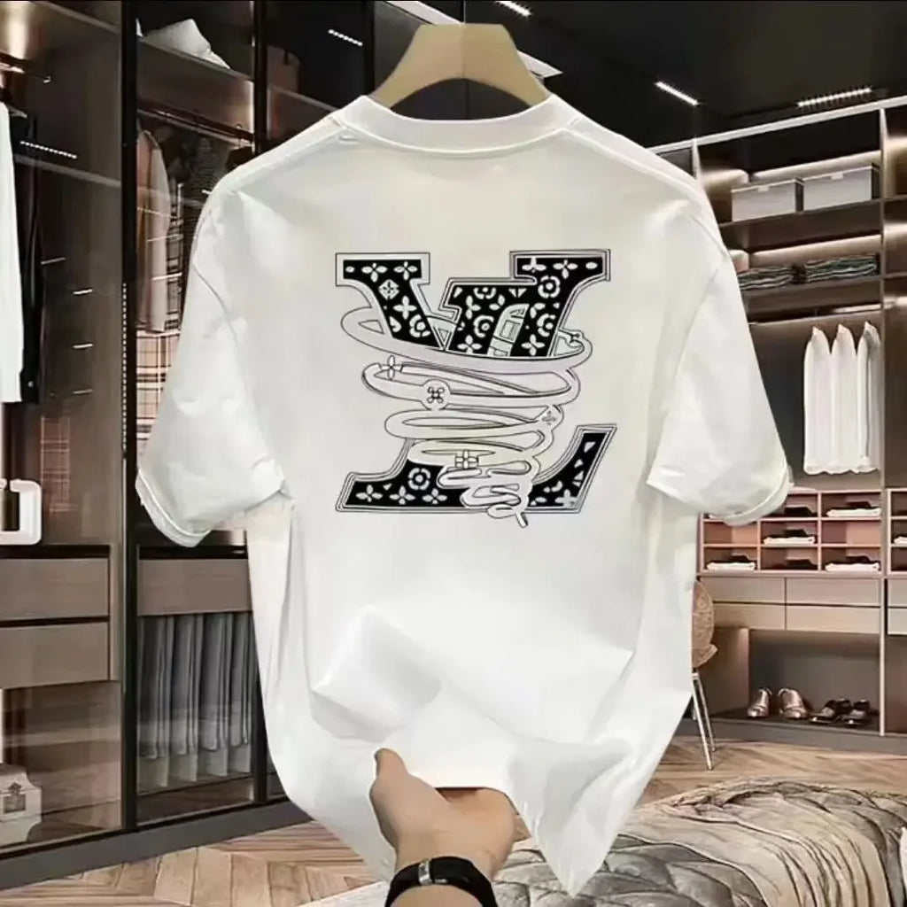 Men's Luxurious Brand Letter Print T-Shirt Short-Sleeved T-Shirt High-Quality Men's Clothing Streetwear