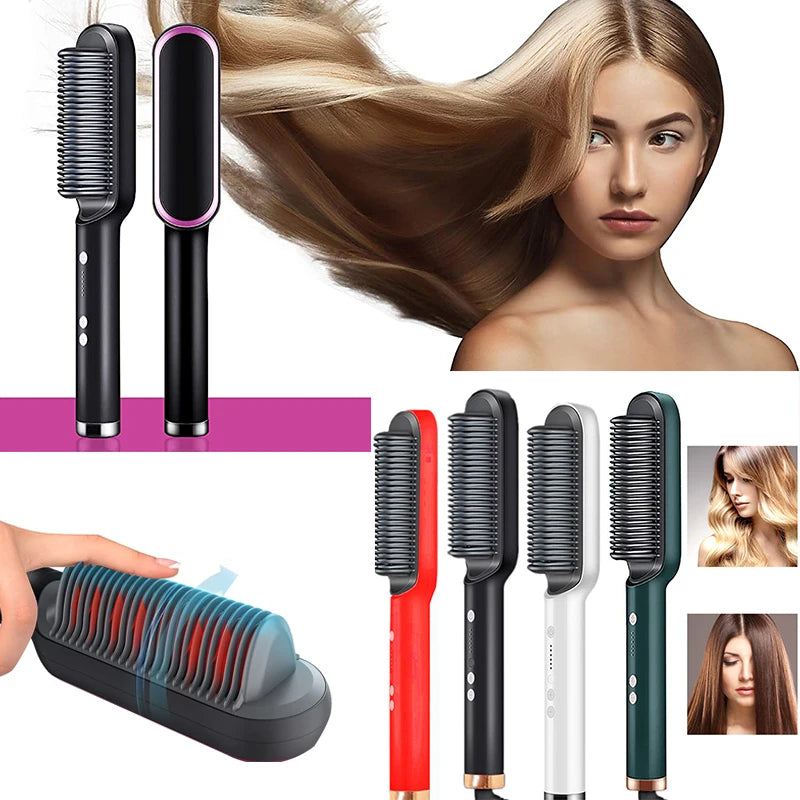 Portable Multi Ptc Electric Hair Brushes Fast Heating Hair Straightening Styling Tool With Anti-Scald Feature Straightener Brush