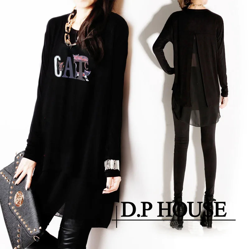 New Spring Autumn and Summer Long Sleeve Fashion Chiffon Plus Size XXXL Loose Irregular Women's Clothings  Female Blouses