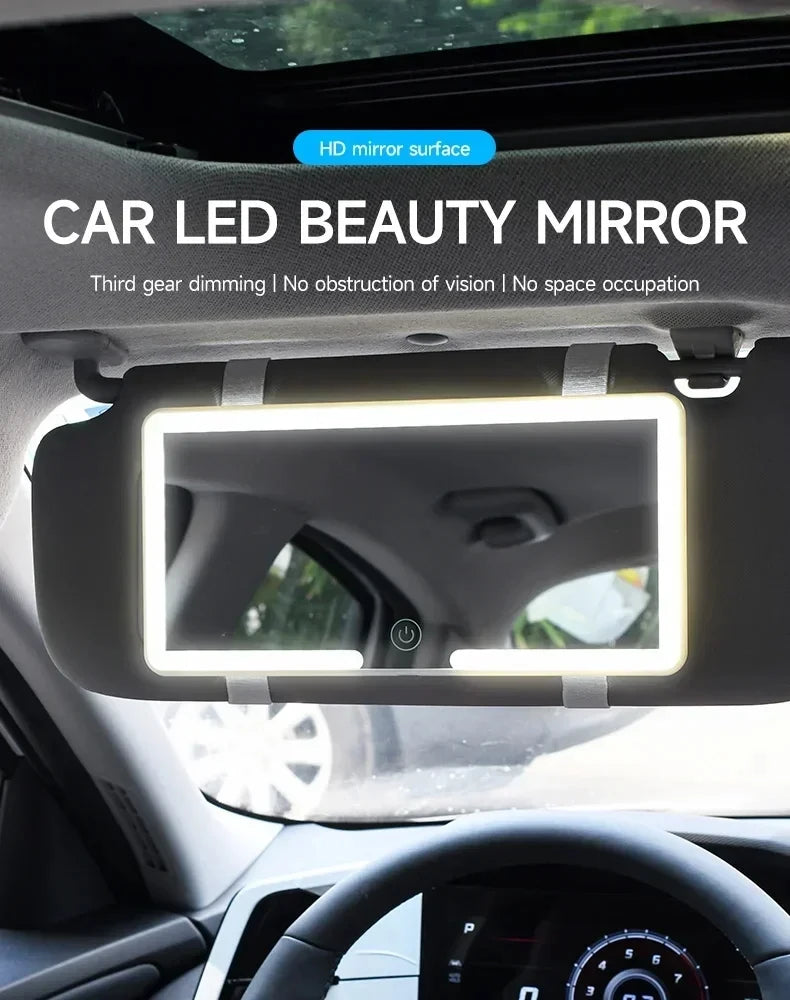 Car Interior Mirrors Sun Visor Plate LED HD Makeup Mirror for Girls Women Rechargeable Fill Light Universal Thin Vanity Mirror