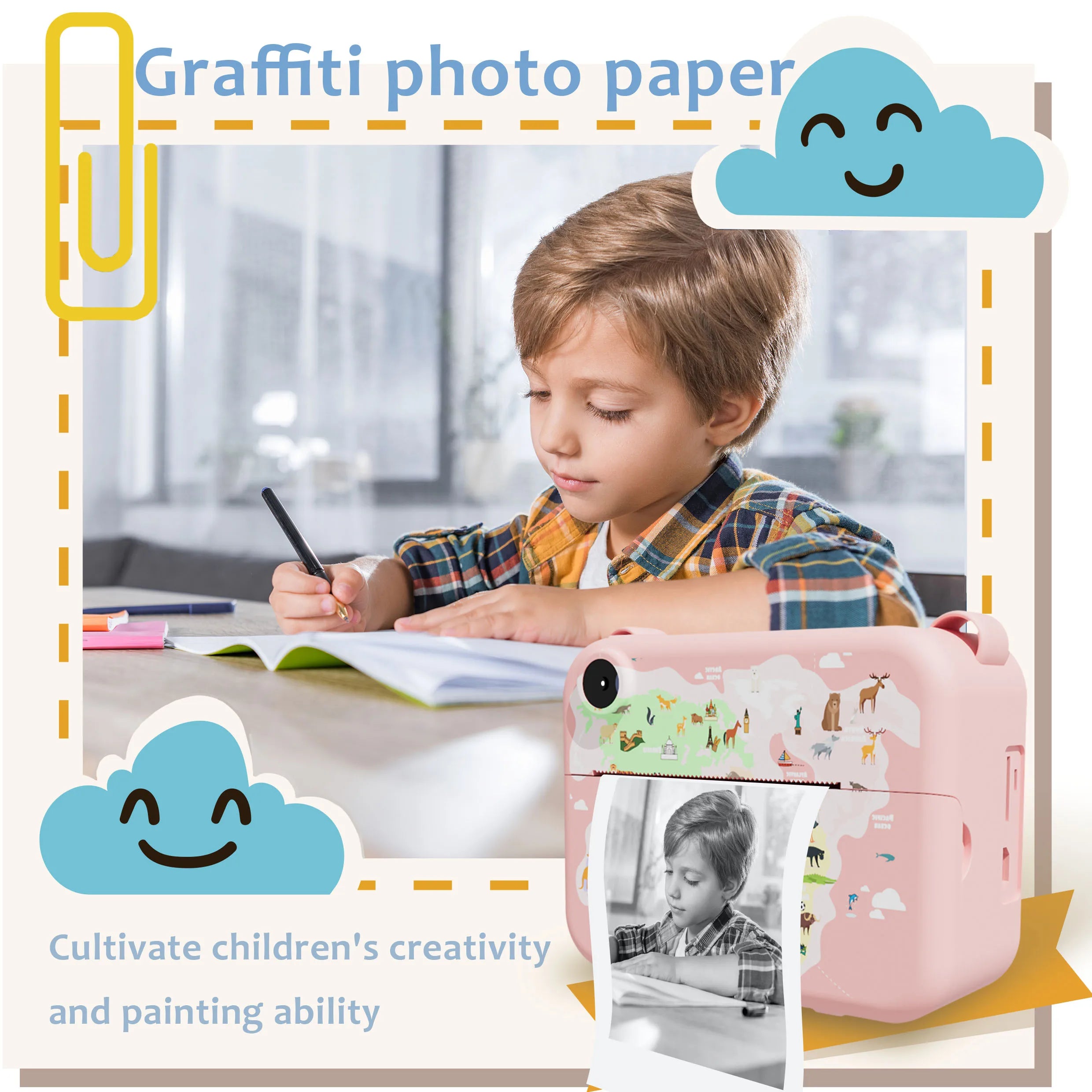 Kids Camera Instant Print 0 Ink Instant Print Photo - Christmas Birthday Gifts for Age 3-8 Girls Boys - Portable Toy