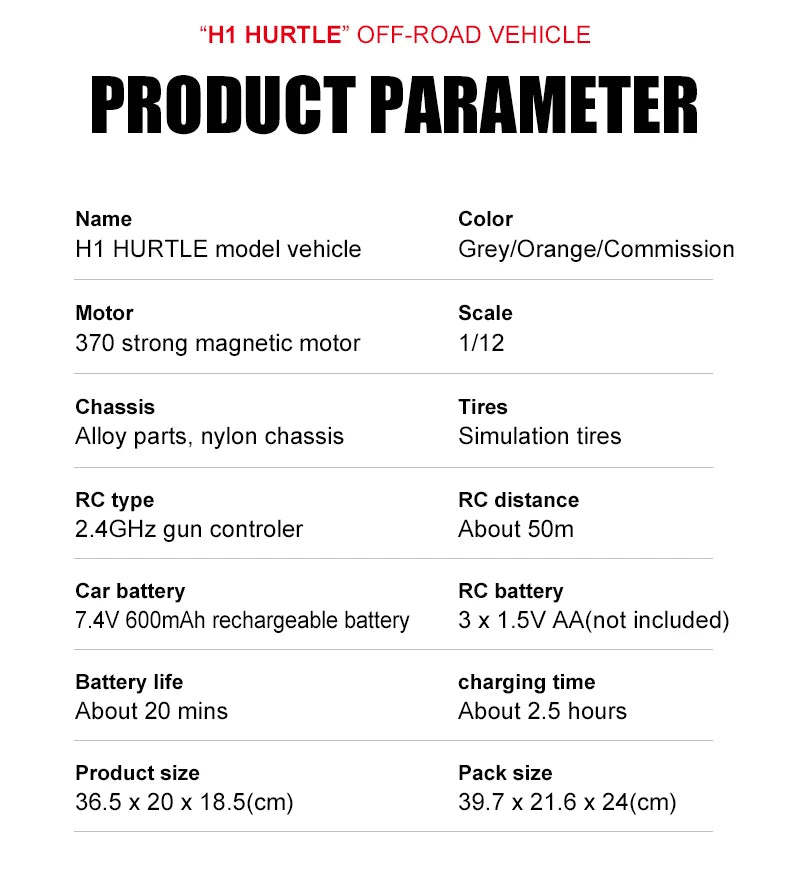 JJRC Q121 RC CAR 4WD Mountaineering Off-Road High Speed Vehicle 1:12 Size RC Car Simulation Hummer Truck Model Children's Toys