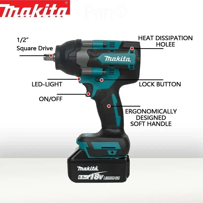 Makita DTW700 Cordless 1000N.m Impact Wrench Brushless Electric Wrench Screwdriver Large Torque Auto Repair Power Tools