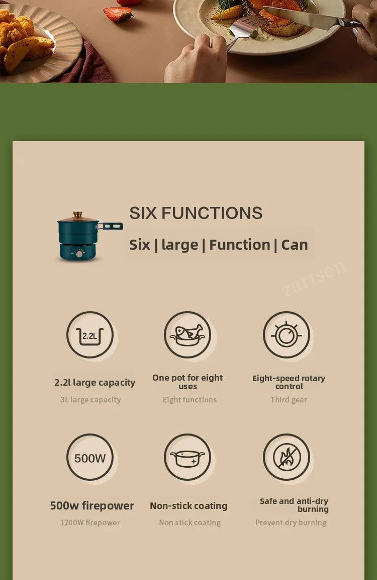 Electric Cooking Pot Foldable Hotpot Portable Multicooker Split Type Rice Cooker Electric Frying Pan Home Travel 1.6L