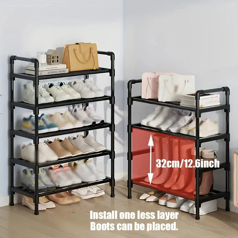 Multi-Tier Metal Shoe Rack Stackable Organizer Freestanding Black Space Saving Storage for Closet Bedroom Indoor Outdoor Use