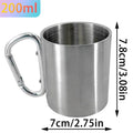 1PCS Portable Stainless Steel Camping Cup with Carabiner Clip, Lightweight Travel Mug for Hiking Backpacking Outdoor (201 Grade)