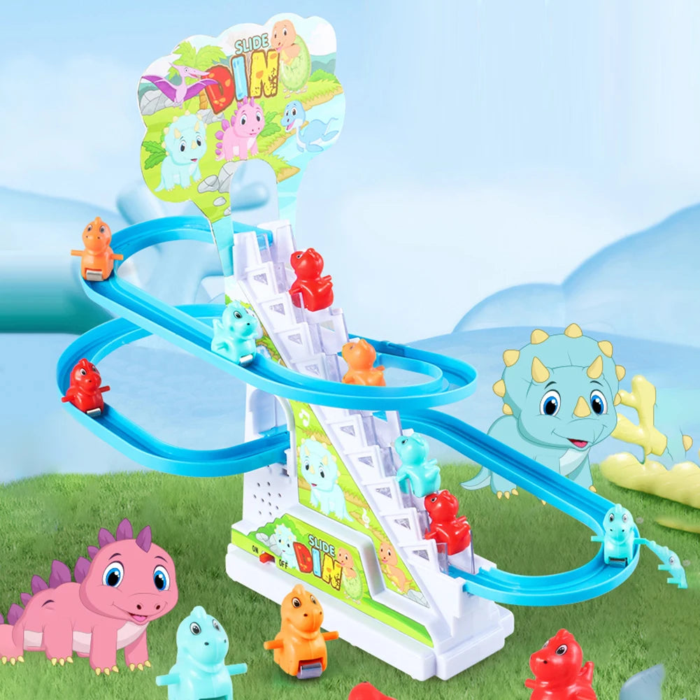 Assembly Design Animals Stair Climbing Toy Electric Track Slide Toys Early Education Electric Dinosaur Stair Toy for Boys Girls