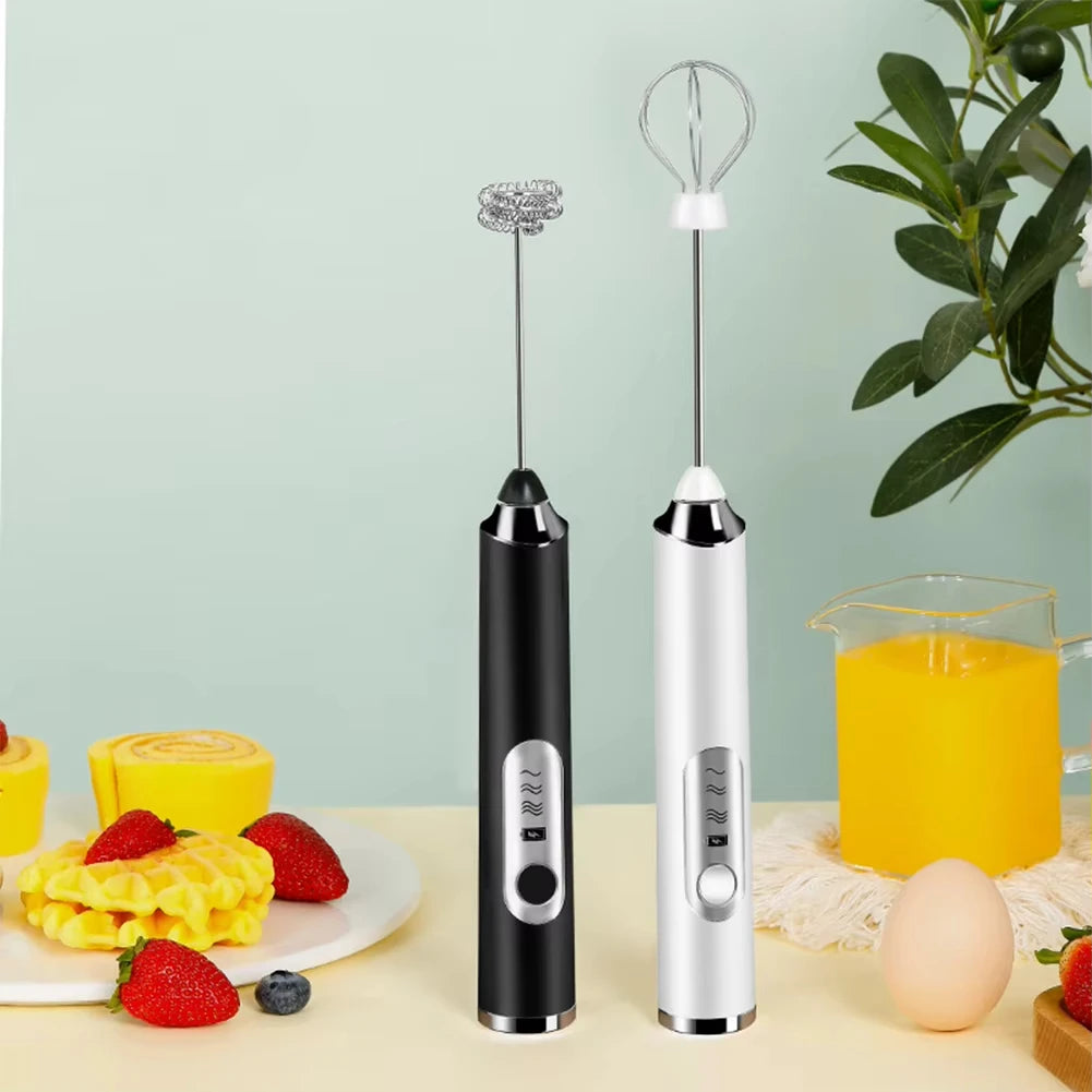 1 Electric Milk Frother, Dual Stick Rechargeable 3-Speed Handheld Egg Beater, Coffee Frother, Cream Blender, Travel Blender