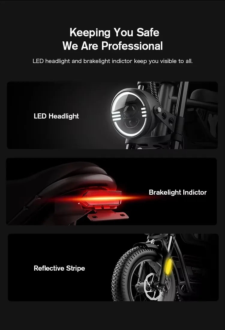 Coswheel Y16 Electric Bike for Adults 1000W Moped Style Ebike 48V 15Ah Removable Battery 28MPH Electric Motorcycle FatTire ebike