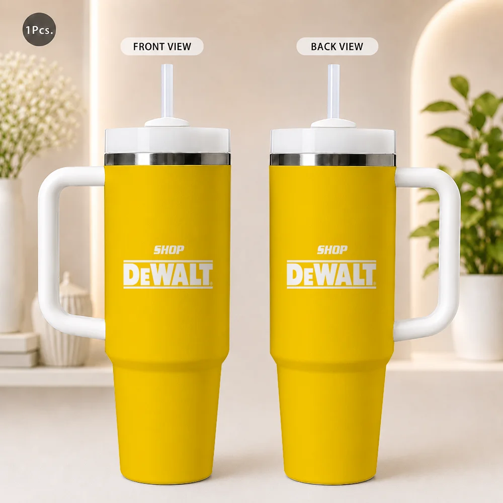 Tool Brand DeWalt Banner Vacuum Flasks 40oz Insulated Tumbler with Handle, Straw and Lid, Stainless Steel Travel Cup