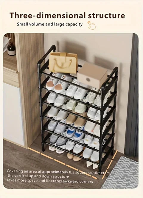 Multi-Tier Metal Shoe Rack Stackable Organizer Freestanding Black Space Saving Storage for Closet Bedroom Indoor Outdoor Use