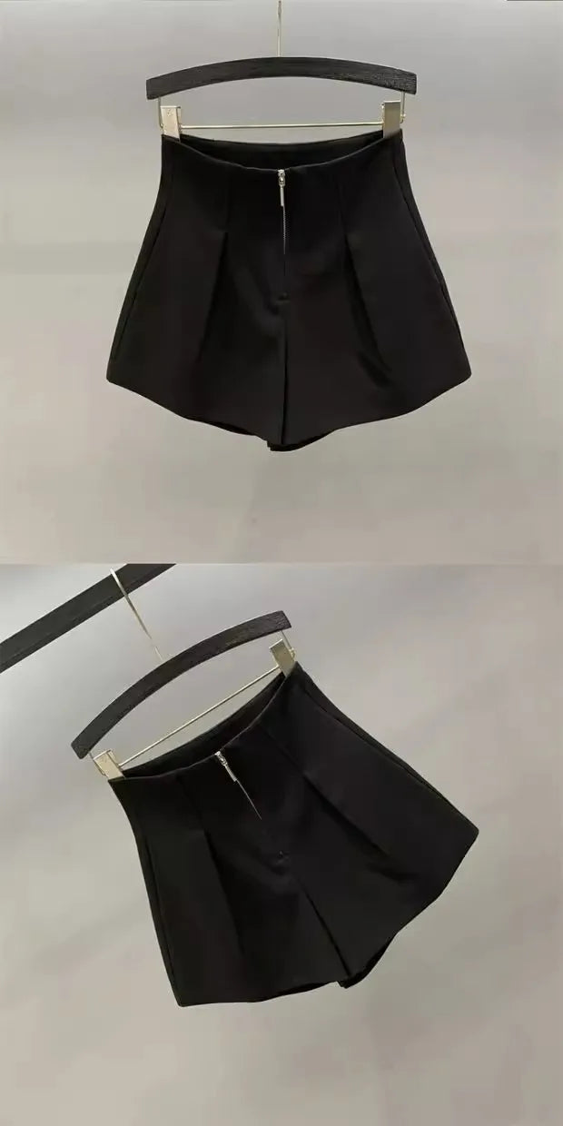 Women's High Waisted Zipper Denim Shorts Summer Loose Wide Leg A-line Shorts Pear Body Shape Tummy Control Casual Officewear Hot