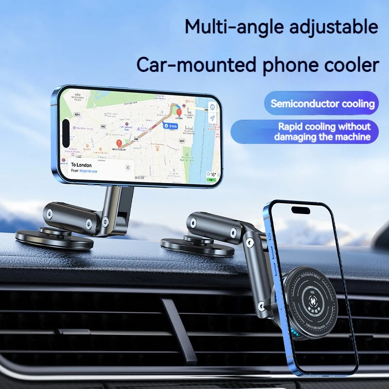 Universal Metal Car Magnetic Semiconductor Cooling Phone Holder RGB Light 3 Level Adjustable for iPhone 16 15 14 13 12 Samsung