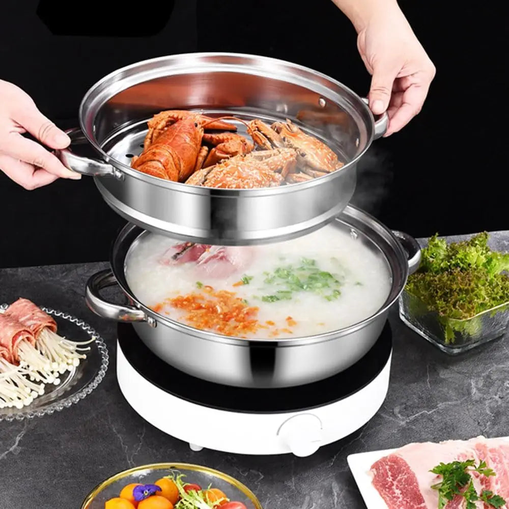 Stainless Steel Steamer Pot 2 Tier Multipurpose Steam Pot Cookware with Lid for Vegetable Noodles Pasta Home Kitchen Accessories