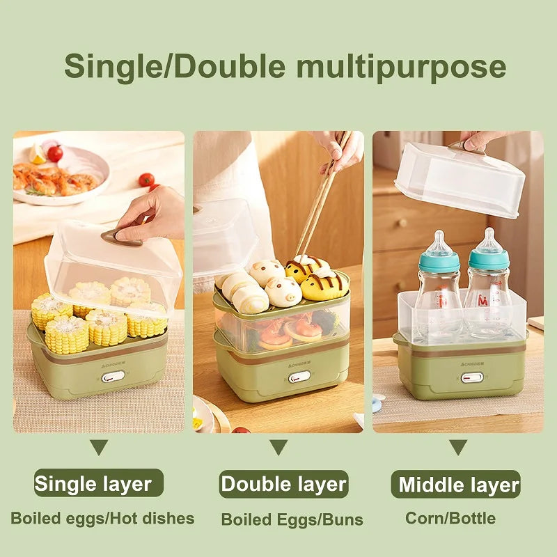 Fast Breakfast Machine Automatic Power Off Multifunction Pot 220V 350W Egg Boiler Dormitory Double Layer Electric Steamer Home