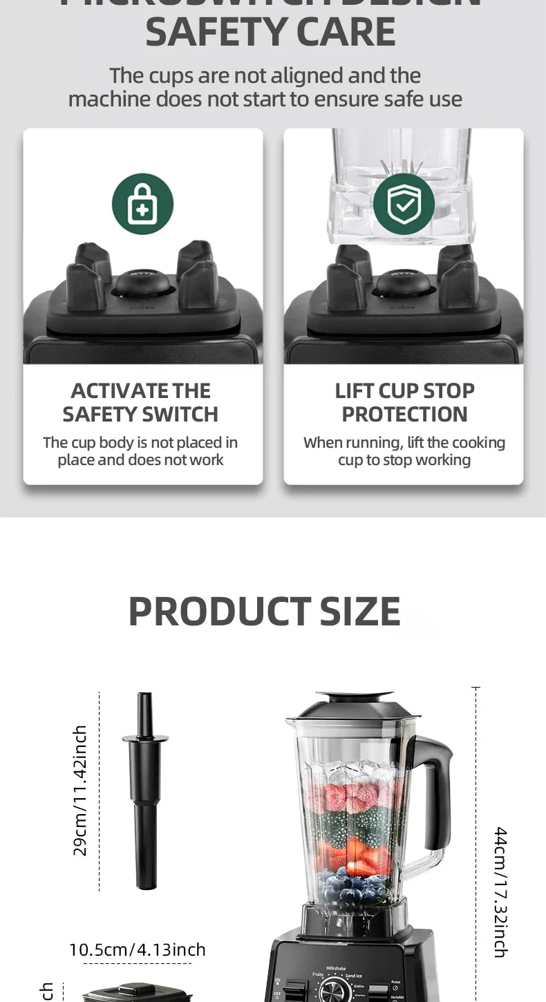 Fully Automatic Wall-Breaking Commercial Blender High Power Stationary Mixer Food Processor Ice Smoothie Juicer Machine Kitchens