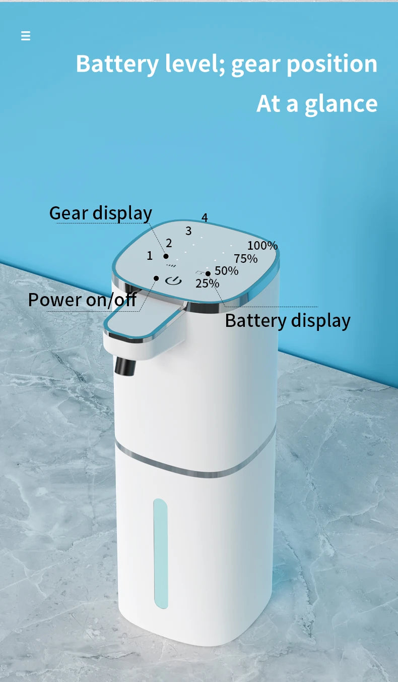 400ML Large Capacity Light Display 4-Levels Adjustable Foam/Liquid Modes Touchless Electric Automatic Smart Sense Soap Dispenser