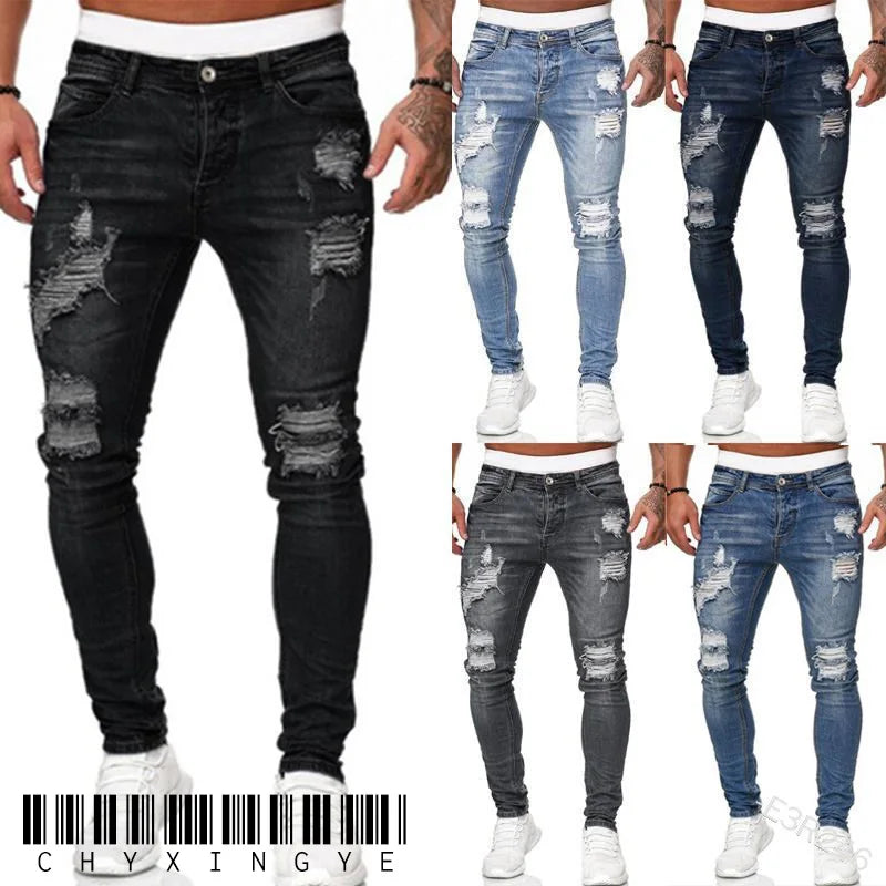 2025 New mbroidery Skinny Ripped Jeans Men Cotton Stretchy Hole Slim Fit Hip Hop Denim Pants Casual Jeans for Men Jogging Trouse