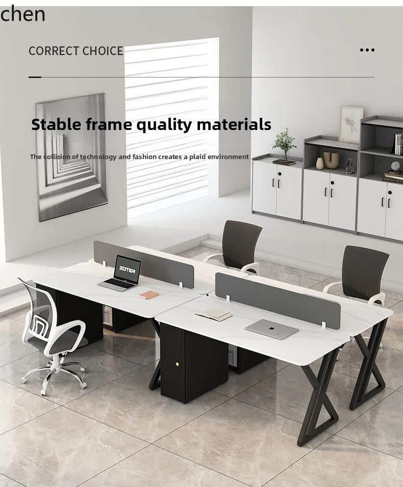 CZ Rock Slab Staff Office Desk and Chair Set Simple Modern White Computer Desk Office Partition Employee Desk