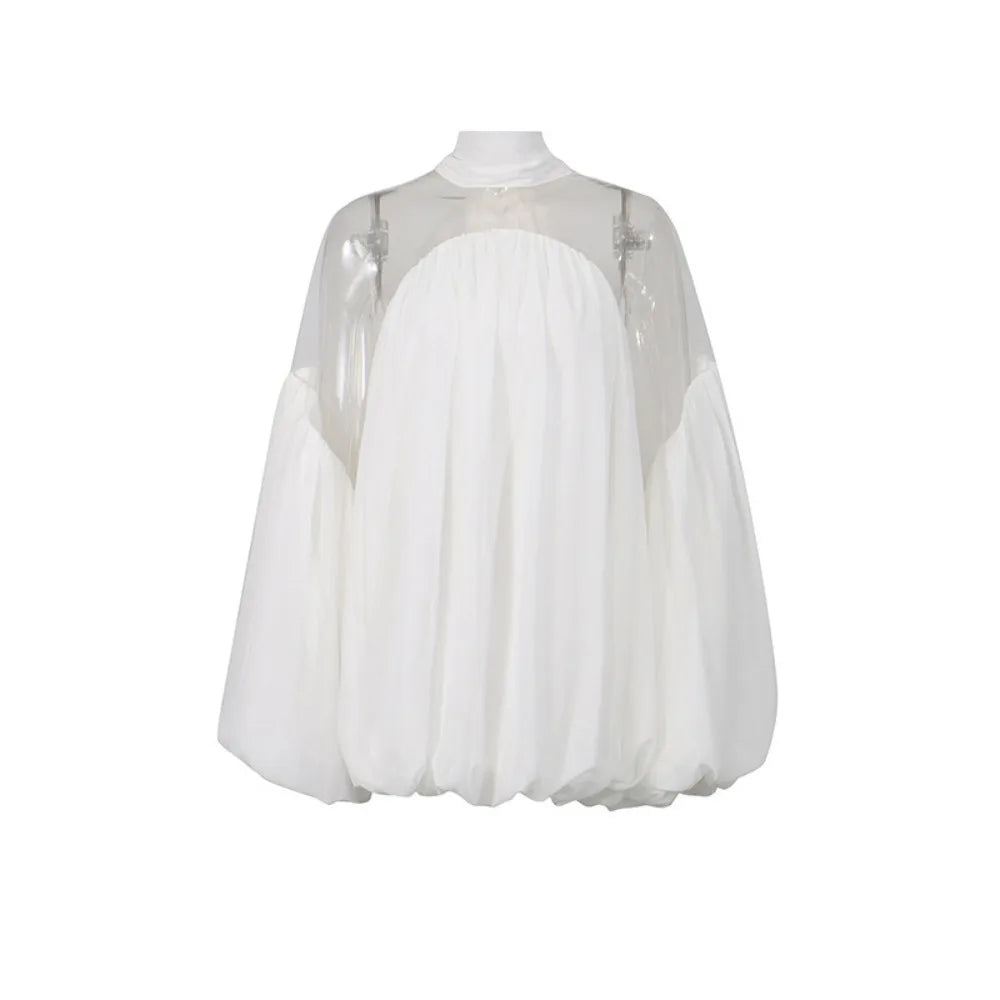 French Design Women's Shirt 2026 Summer New Off-the-shoulder Lantern Sleeves Solid Color Sweet Y2k Loose Versatile Shirts Ladies