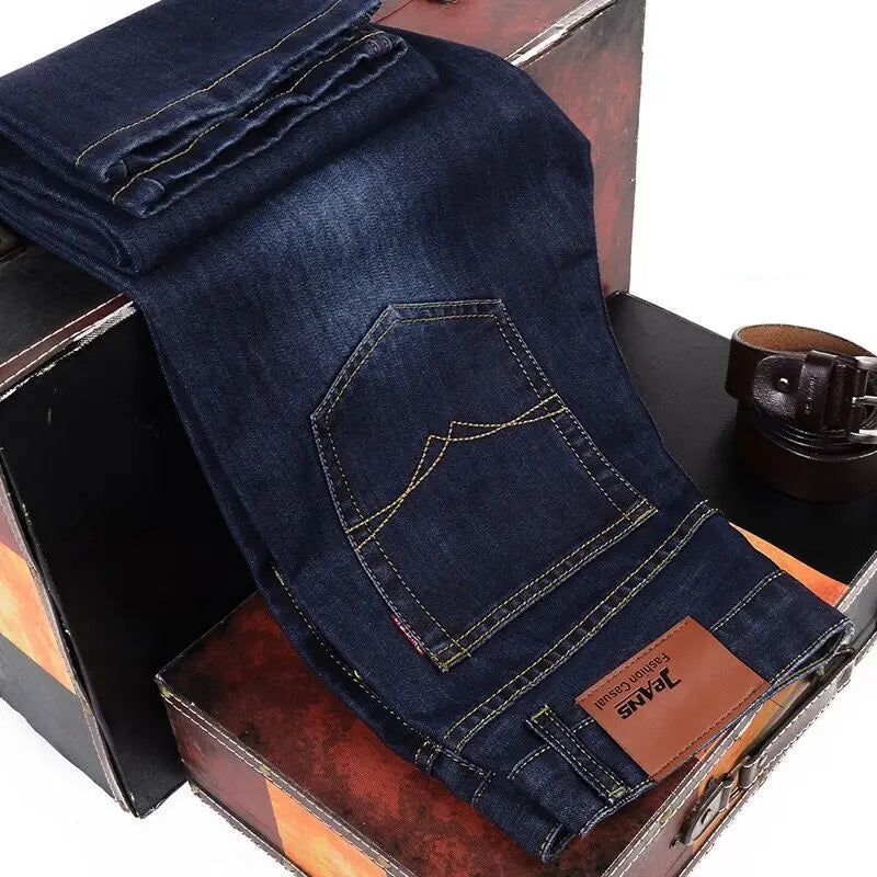 2025 New Business Men's Jeans Casual Comfortable Straight Stretch Fashion male Classic Premium Blue Black Denim trousers