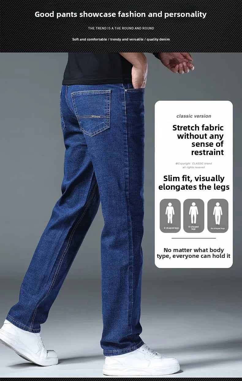 2026 Stretch Stretch Fashion Classic Blue Black Work  New Business Men's Jeans Casual StraightDenim Trousers Male Brand Clothing